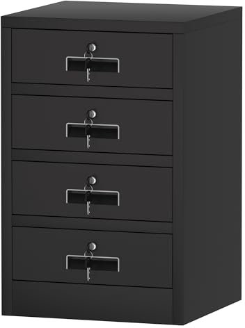 JINGUR Metal Storage Cabinet with Lockable Drawers for Home Office Bedroom Living Room Organization(Black)