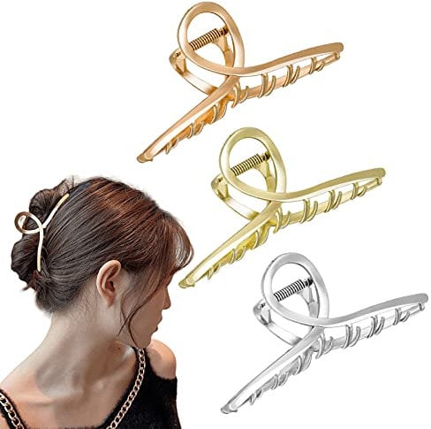 Heyu-Lotus 3 Color Hair Claw Clips Large Metal Strong Hold Hair Clips 4.3 Inch Nonslip Claw Clips Clamp, Headdresses Hair Styling Accessories for Women (Rose gold,Silver,Gold)