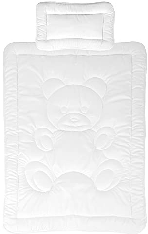 Bestlivings Kinder Betten Set, 100x135cm + 40x60cm, Kinderdecke Kinderkissen, Baby Betten Set mit Bärchen-Steppung