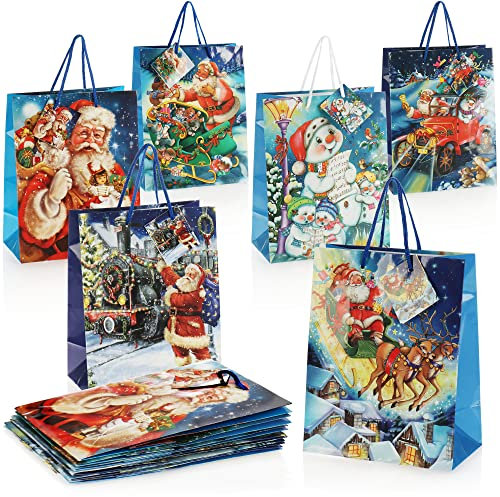 com-four® 12x Geschenktüte für Weihnachten, Nikolaus und Advent - Geschenkverpackung 32cm / L - Geschenktasche mit Weihnachtsmotiven - Geschenkbeutel aus Papier (12 Stück - L)