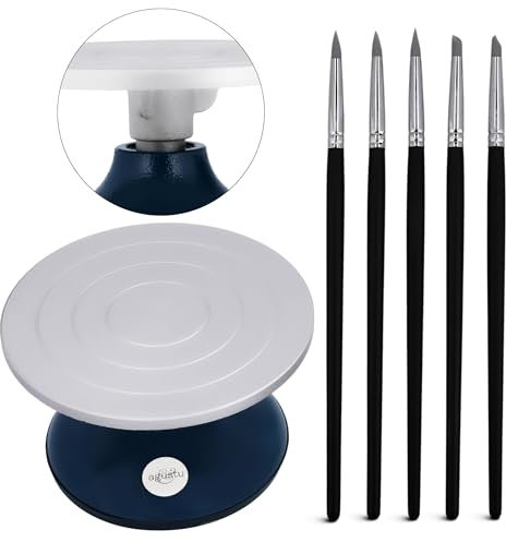 Agustu Pottery Wheel Turntable for Adults & Beginners – 18cm Heavy Base Clay Spinner with Tool Set - Smooth Ball-Bearing Rotation, Non-Slip Base for Ceramics, Sculpting, Crafting, Cake Decorating