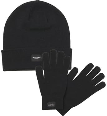 JACK & JONES Herren Jacbeanie Glove Knit Giftbox StrickMütze, Black 1, Einheitsgröße EU