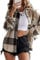 HVEPUO Damen Shacket Bluse Elegant Karohemd Holzfällerhemd Holzfäller Jacke Hemdjacke Kariert Herbst Mode Hemden Khaki M