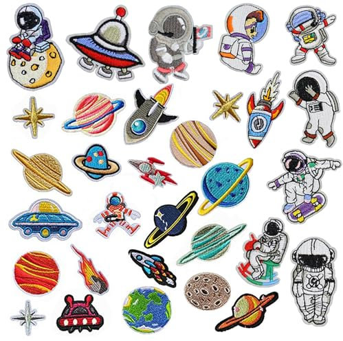 Woohome 31 PCS Iron on Patches Solar System Appliques Stickers Space Planets Patches Applique Embroidered for Clothing, Jackets, Backpacks, Jeans