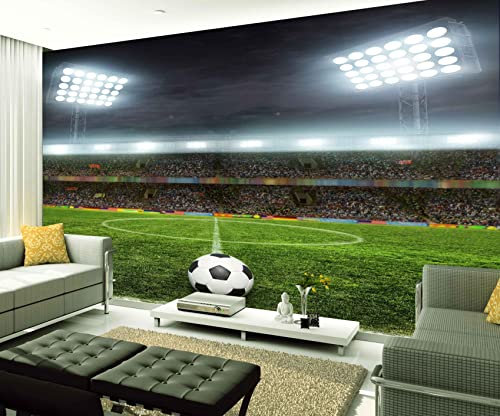 XAONUO Sports 3D Effect Photo Wallpaper Green Lawn Football 350X254Cm Wallpaper 3D Panoramic Wall Tapestry Photo Wallpaper Mural Large Mural Bedroom Eco-Friendly Wallpaper Decoration