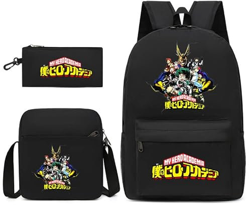 My Hero Academia Rucksack 3-teiliges Set mit Lunchbox & Federmäppchen MHA Schultaschen Set für Mädchen Jungen Teens Schulrucksack Schüler Büchertasche Reisetasche Rucksack, Typ 1