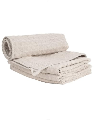 watchget Barista Micro Cloth 4 Pack - Microfiber Barista Cleaning Towels Coffee Cleaning Accessories for Espresso Machine, Steam Wand, Countertop, Kitchen Dish Rag Waffle Weave Khaki(12x12)