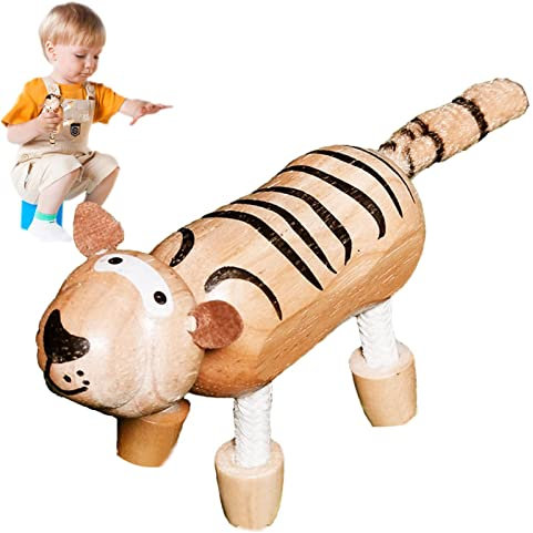 Richolyn Biegbares Tierspielzeug aus Holz - Waldtierbildung für Kinder,Marionetten-Tierspielzeug-Dekoration, Tischdekoration, Tiger- -Giraffe-Stil