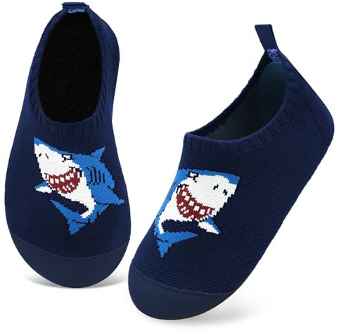 Kyopp Kinder Hausschuhe Junge Mädchen Pantoffeln Aquaschuhe Atmungsaktive Rutschfest Barfussschuhe Slipper Kindergarten Unisex (Hai Dunkelblau 26/27 EU)