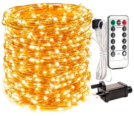 RESNICE 100Ft Long Fairy Lights Plug in Waterproof Outside Copper Wire String Lights with Remote 300 High-Bright LEDs for Garden, Porch, Patio, Christmas Wedding Party Decoration