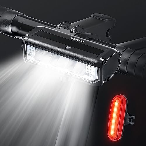 Luces Bicicleta Delantera y Trasera, UNBON Luz Bicicleta LED Potente Recargable USB 5 Modos Impermeable IPX5 Luz Delantera Trasera para Bicicleta MTB