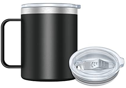Mi Ko Mi Ka Taza Termo Café y Te para Llevar 400ml - Taza Térmica de Acero Inoxidable con Asa y Tapa (Negro)