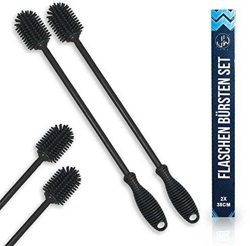 JAWAonline Spülbürsten Set 38cm und 32cm - Flaschenbürste Silikon schonend und kratzfrei - Flexible Flaschenreiniger Bürste - Premium Bottle Brush - Reinigungsbürste für kleine und große Flaschen