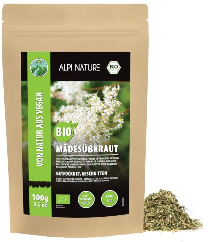 Alpi Nature Reine des Pres Tisane BIO 100g, Herbe de Reine des Prés Séchée et Coupée, Thé en Vrac