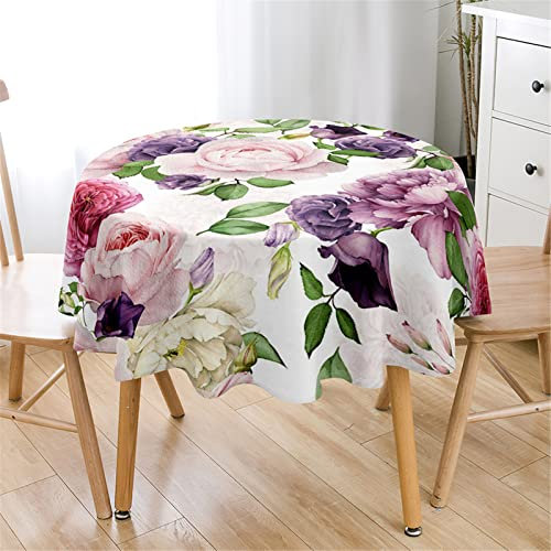 Highdi Rund Tischdecke Abwaschbar 3D Pfingstroseblume Tischdecken Wasserdicht Antifouling Pflegeleicht Lotuseffekt Tischtuch für Home Küche Dekoration Garten (Durchmesser 160cm,Lila Blume)