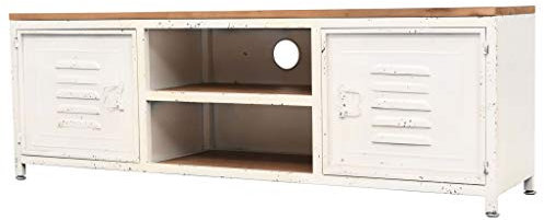 Retro-Stil TV-Lowboard TV Schrank Fernsehschrank Fernsehtisch mit 4 Rädern, Industrie-Stil Seitenschrank Medienkonsole mit 1 Schublade, 1 Regalfach und 2 Schrankfächern, 120 x 30 x 40 cm Weiß