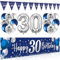 30. Geburtstag Deko Banner Luftballons Wimpel Girlande Hintergrund Ballons Marineblau Silber für Männer Frauen Party Deko