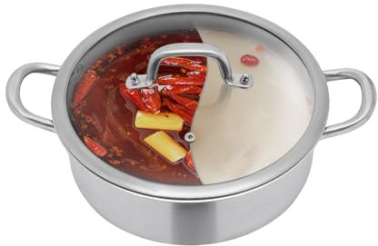 Hot Pot en acier inoxydable avec cloison de séparation, 2 compartiments - Double casserole avec revêtement antiadhésif épais - Marmite à soupe avec deux saveurs et poignée creuse, cuisinière à