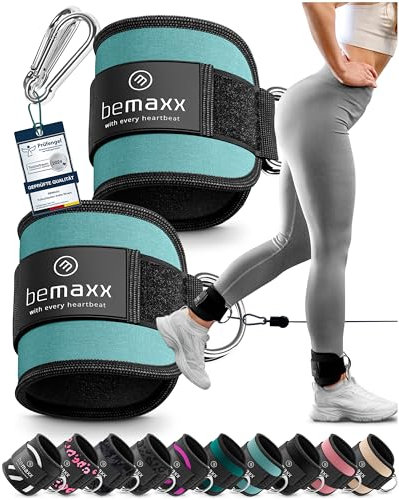 BeMaxx Fußschlaufen für Kabelzug 2er Set + eBook - Kickbacks Fussschlaufen Klettverschluss Gepolstert - Seilzug Ankle Foot Straps Fuß-Manschetten Schlaufen | Gym Zubehör Kraft-Sport Fitness Frau Mann