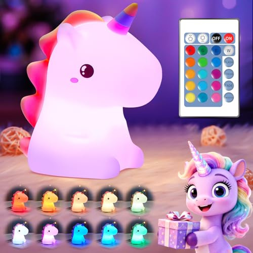 One Fire Unicorn Night Light Kids, 16 Colors & Remote Control Baby Night Light, Rechargeable Unicorn Lamp, Cute Girls Gifts for Kids, Teens