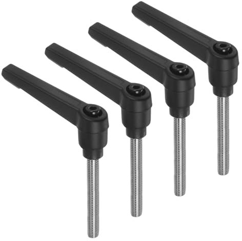 sourcing map 4 manijas de palanca de sujeción, M6 x 50 mm, perno macho roscado de acero inoxidable 304, asas ajustables, bloqueo de liberación rápida, botón de trinquete, color negro