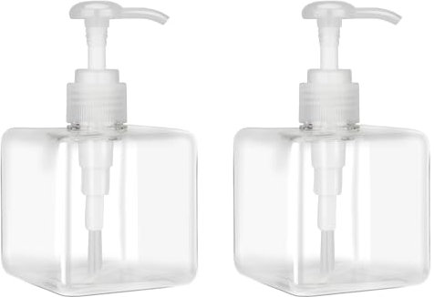 250ml (8.5oz) Pump Bottle Dispenser Jansburg 2 Pack Refillable Square Plastic Lotion Dispenser Empty Lotion Pump Bottle for Essential Oil Soap Lotion Shampoo Bathroom Travel Clear