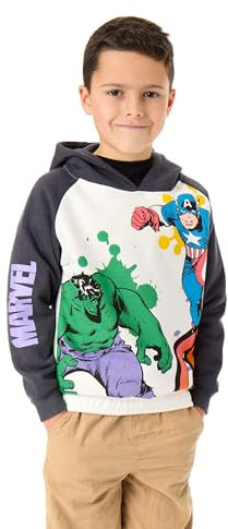 Marvel Avengers Jungen Kapuzen-Sweatshirt | Kinder Zweifarbiger Superhelden-Grafik-Kapuzenpullover in Grau | Captain America Der unglaubliche Hulk Aquarell Comic Bekleidung | Film Kunst Merchandise