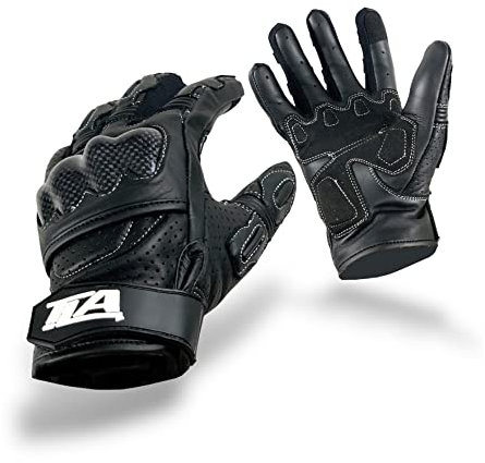 TLA NOX Guantes moto cuero, protección nudillos contra impactos, homologados CE, 2XS-5XL hombre y mujer. Guantes scooter, pantalla táctil, puño corto, verano, entretiempo, transpirables(Negro, 4XL)