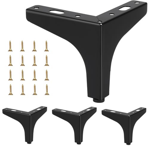 TaoTazon Lot de 4 pieds de meubles en métal noir de 10 cm pour meubles, commodes, buffets, armoires