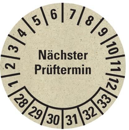 Dreifke® Prüfplakette Nächster Prüftermin 28-33, natur, Graspapier, Ø 30mm, 500 Stk.