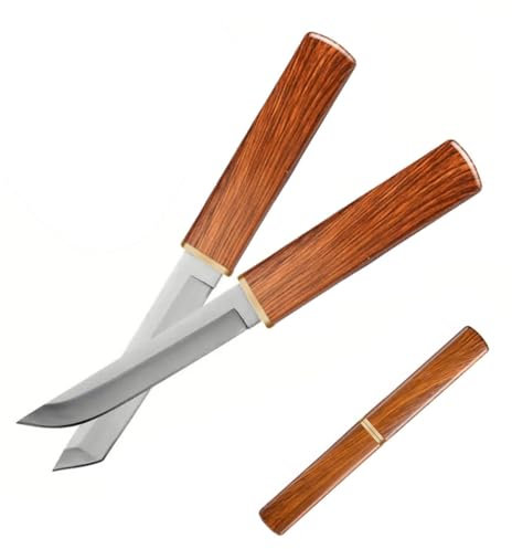 LFXLKVI Cuchillo Portátil de Acero Inoxidable para Exteriores, Doble, de Supervivencia Con Mango Antideslizante, Multiusos para Fruta (Tostado)