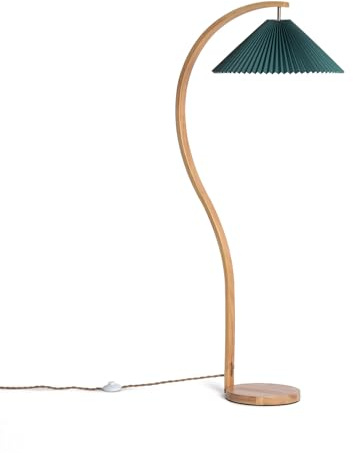 LEDKIA LIGHTING - Lámpara de Pie Madera Luanda | Estilo Natural | Cuerpo de Madera | Pantalla de Tela Reforzada | Bombilla E27 No Incluida, Verde, PC, Madera, Tela