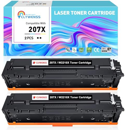 Clywenss 207X Toner Schwarz Kompatibel mit HP 207X 207A W2210X Tonerkartuschen für Color LaserJet Pro MFP M283fdw M282nw M255dw M255nw M283 M282 M255 Toner, 2-Pack (Ohne Chip) | 3,150 Seiten pro Toner