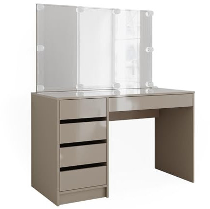 Vicco Schminktisch Sherry, Kosmetiktisch mit Spiegel, Greige, 120 cm mit LED Beleuchtung