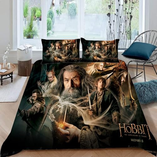 LORDOS Bettwäsche-Sets Der Herr der Ringe Baumwolle Mikrofaser Atmungsaktive Bettwäsche,Weiche Bequemer Schlafzimmer Bettbezug Set 155x220cm Mit 2 Kissenbezüge 80x80cm