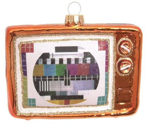 Krebs Glas Lauscha - Weihnachtsdekoration/Christbaumschmuck aus Glas - Retro Fernseher - Farbe: Schwarz - Größe: ca. 9 cm