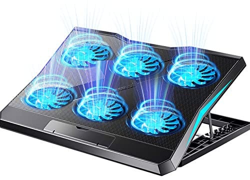 MLLOPO laptop cooling pad Laptop Fan Stand 6 Adjustable Heights with 6 Quiet Led Fans for 12-17 Inch Laptop Cooling Fan Stand,Switch Control Fan Speed Function with Non-slip Stand,2USB Port,Blue Led L