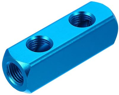 PATIKIL Collettore d'Aria, 2 Vie 5 Porte Pt 1/4 Tubo Aria Alluminio Collettore lista Blocco Splitter Raccordo Distribuzione Compressore Aria Pneumatica, Blu