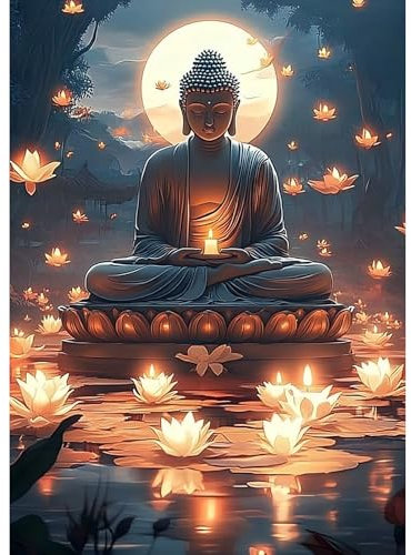 TOSTOG Diamond Painting Kit Adulte Débutant,Diamant Painting Images Ronde Diamond Peinture Diamant Adulte,Bougie Bouddha 5D DIY Cristal Débutant Art Set pour Décoration Murale Maison 30x40cm