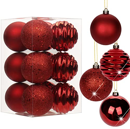 12er-Set 8cm Christbaumkugeln Set Weihnachtsbaumkugeln Kunststoff Weihnachtsbaumschmuck mit Aufhängeöse Weihnachtsbaumschmuck für Hochzeit, Feiertage, Party, Weihnachten, Halloween, Heimdekoration