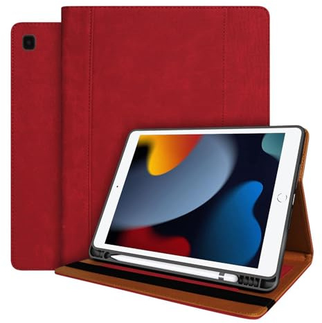 World biz Funda de cuero para iPad 10.2, compatible con iPad de 9ª generación/iPad de 8ª generación (2020)/7ª generación (2019), funda de cuero de alta calidad con bolsillo y soporte para lápices,