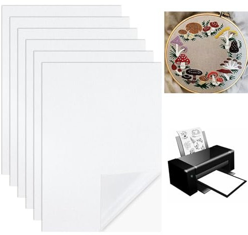 Febbya Carta Idrosolubile per Ricamo,6 PCS Adesivi da Ricamo Idrosolubile per Ricami a Mano Macchina Punto Croce e Molto Altro Stabilizzatore Idrosolubile Autoadesivo e Stampabile A4 (29.7x21cm)