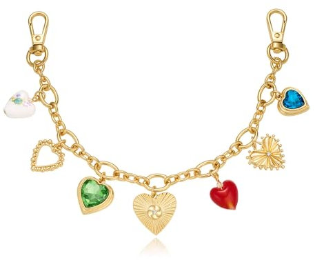 LILIE&WHITE Gold Heart Keyring – Multi-Charm Keychain with Colorful Heart Pendants, Stylish Bag Charm for Women, Durable & Fade-Resistant, Gift for Birthday & Special Occasions