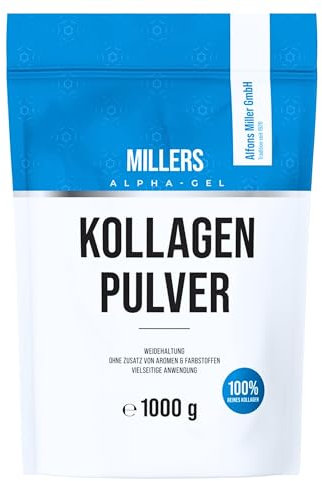 Kollagen Pulver – Kollagen Peptide – Collagen Protein – Millers Alpha-Gel 1000 g – Ohne Zusatzstoffe – Geschmacksneutral – Collagen Pulver in Deutschland hergestellt