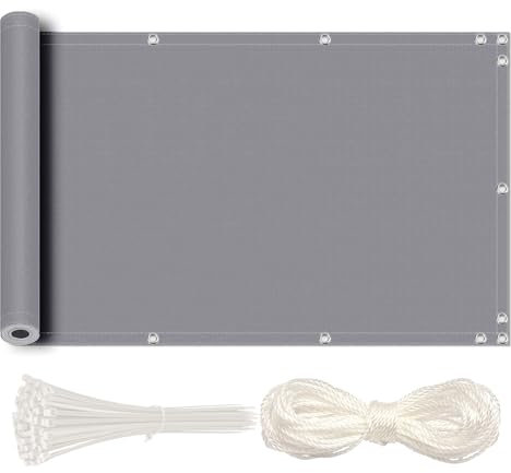 Telo Frangivista Balcone Ringhiera 120x200cm Frangivista Balcono Frangivista e Telo Frangivento per Balconi Impermeabile Resistente al Vento con Fascette Corde per privacy patio recinzione grigio