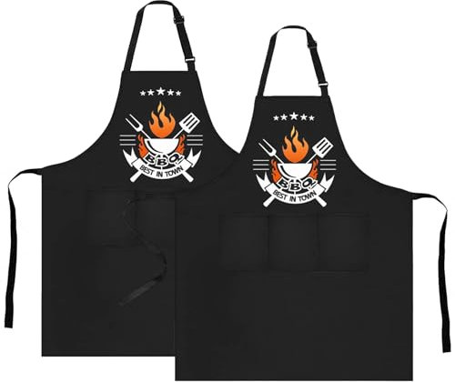 JINGTOPS Kochschürze Herren, Grillschürze für Männer mit Zwei Fronttaschen, Verstellbarem Nackenband,Grillzubehör Männer Vatertag Geburtstag Geschenk