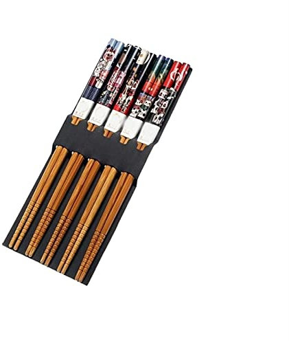 TAMSNDL Palillos Chinos Palillos de Madera Hechos a Mano de 22,5 cm, Reutilizables, for Sushi, con Forma de Gato y Flor, Multicolor.