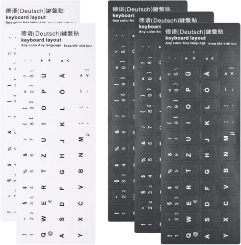Deutsche Tastaturaufkleber, deutsche Ersatzaufkleber mit weißen Buchstaben, 3 schwarz 2 weiß, passend für Standard-Tastatur, Laptop-Tastatur, 5 Stück