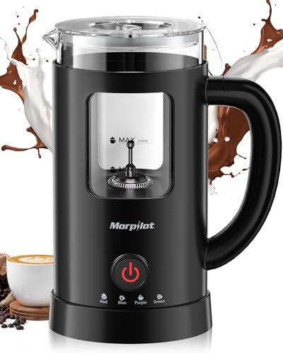 Morpilot Montalatte Elettrico, Montalatte Caldo e Freddo 4 in 1, 550 W 600 ml, Design Latte, Vetro di Visualizzazione, Spegnimento Automatico, Facile da Pulire