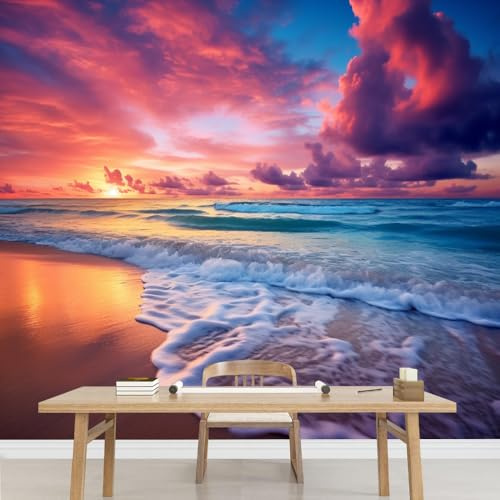 Kuletkear Wall Mural Beach Peel and Stick Self-Adhesive Wallpaper Removable Large Sticker Sunset Landscape Art Wall Decor Print Picture Image 826x589cm